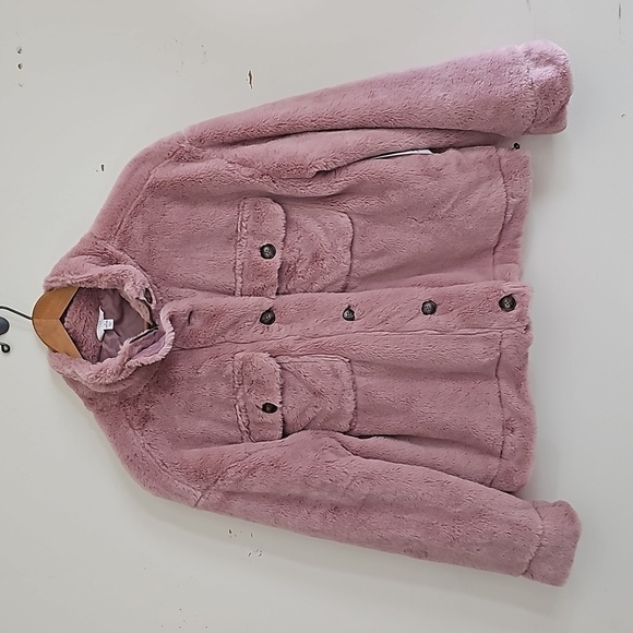 New Women's Faux Fur Bungee Shacket with Chest Pockets from Time and Tru Size L - Picture 1 of 11